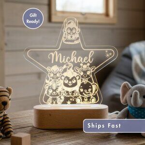 Personalized Animals Star Night Light – Custom LED Lamp for Kids